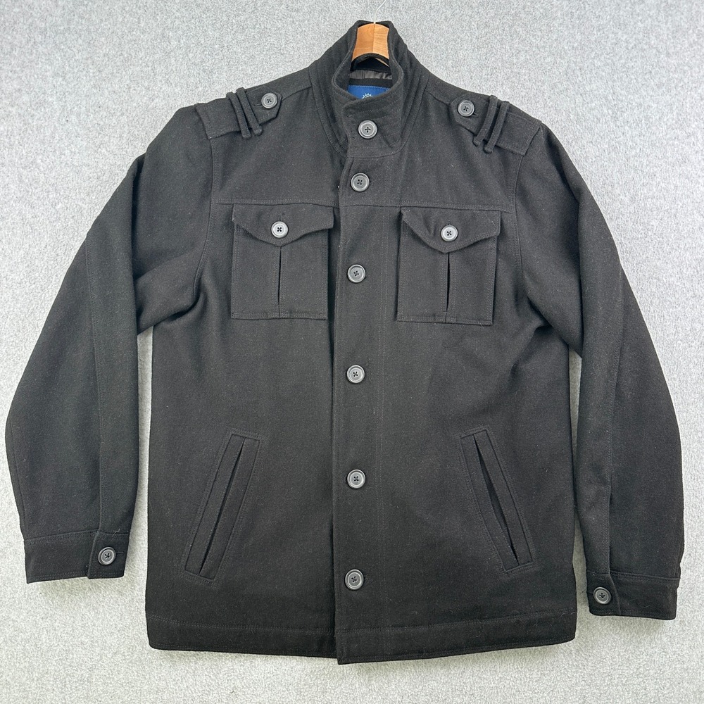 Old Navy Jacket Mens L Black Wool Blend Military Field Coat Epaulettes 328968-00